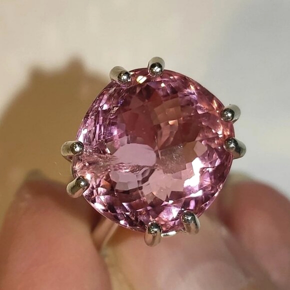 Huge Natural Pink Mauve Tourmaline In Sterling Silver Ring, 10.79ct. Size 7 - Picture 3 of 11